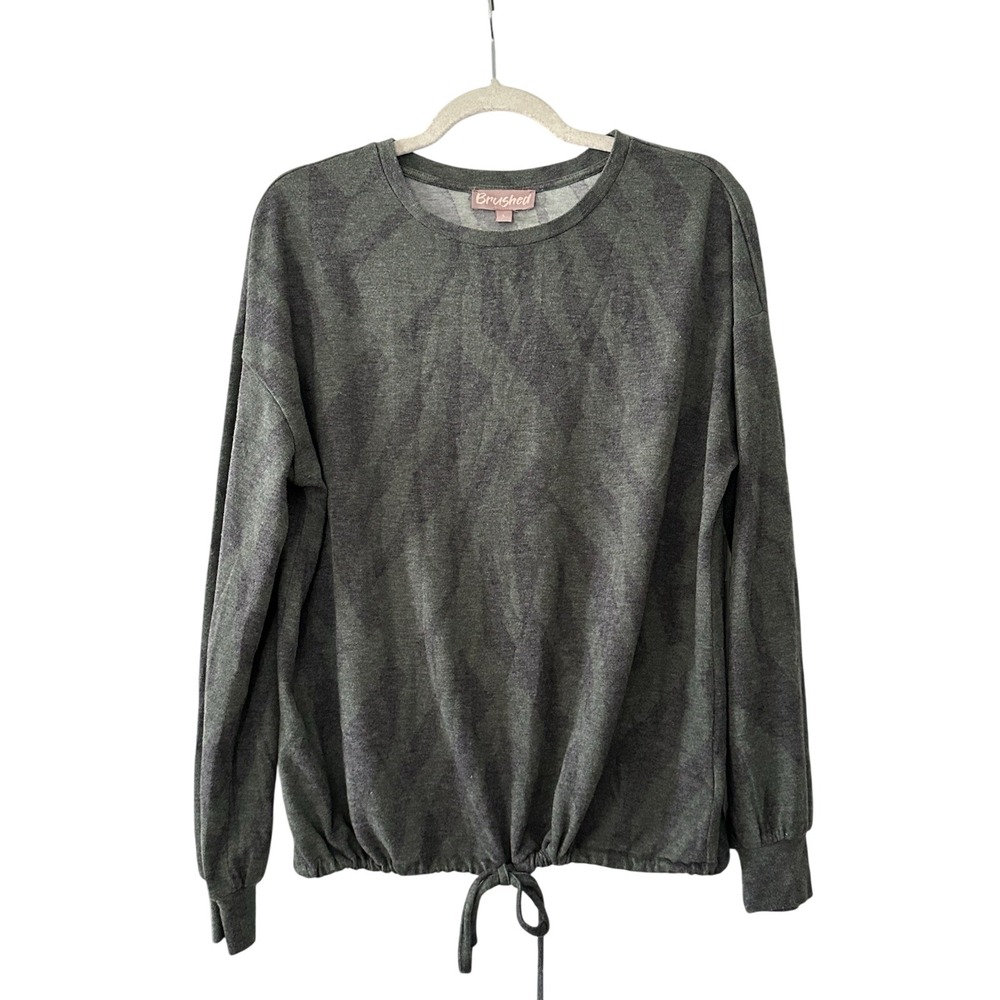 Brushed Women's L‎ Tie Front Green Zebra Print Sweater / Knit Top | SKU 0697